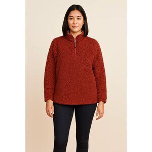 Live Oak Brand Womens Rust Red Sherpa Pullover 1/4 Zip Fleece Sweater Size 2XL